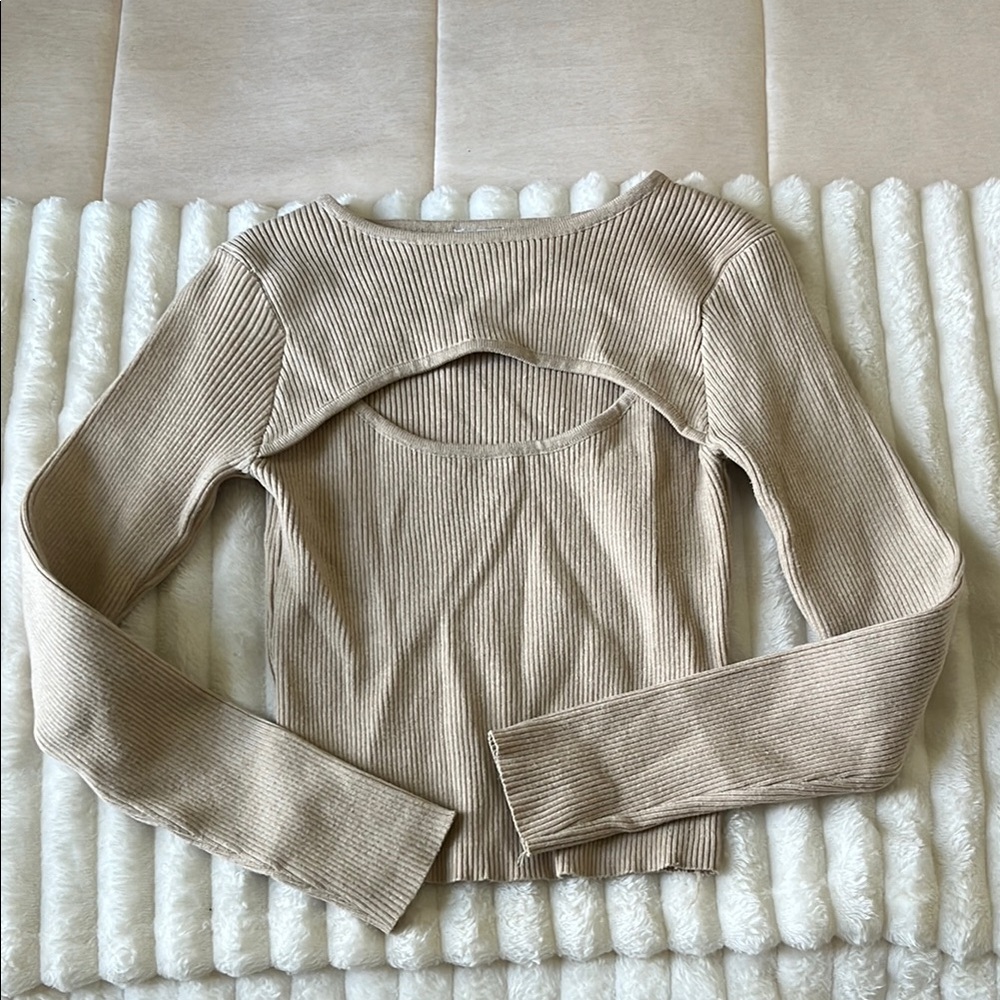 Princess Polly Tan Knit Blouse Casual Cropped Style - Picture 1 of 4